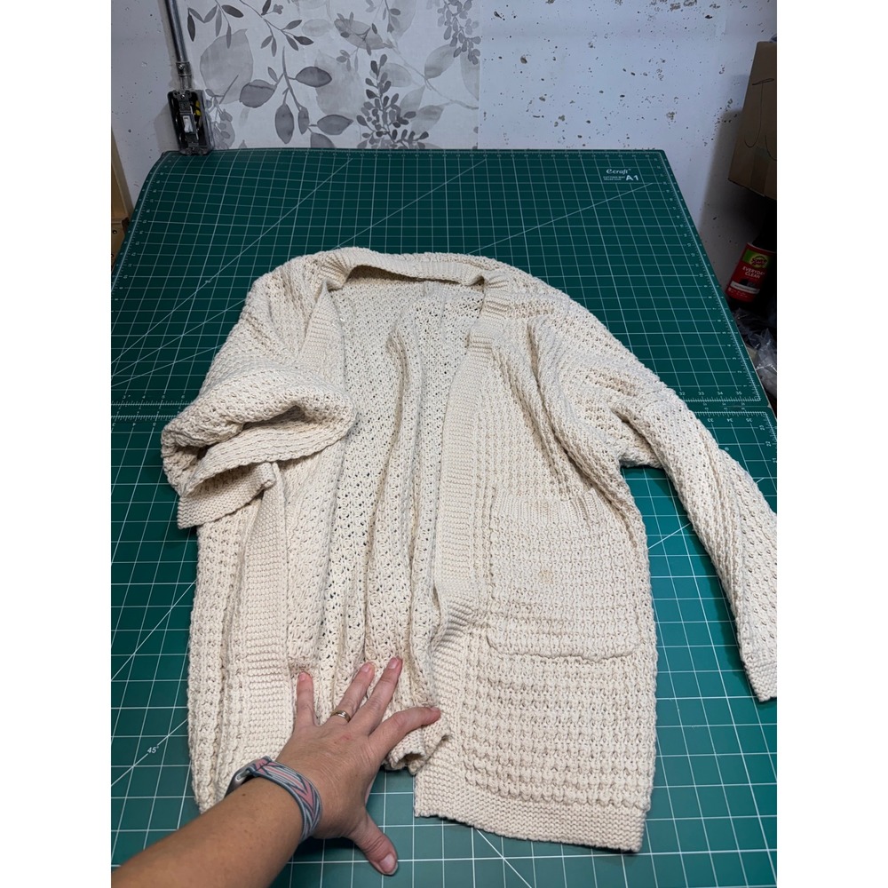 Miracle USA Cream Ivory Chunky Knit Open Front Cardigan Sweater M/L Pockets